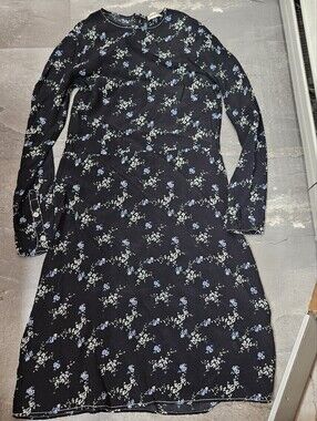 By Malene Birger "Garola" Black Long Sleeve Midi Dress. Floral Print. Size 4 US.